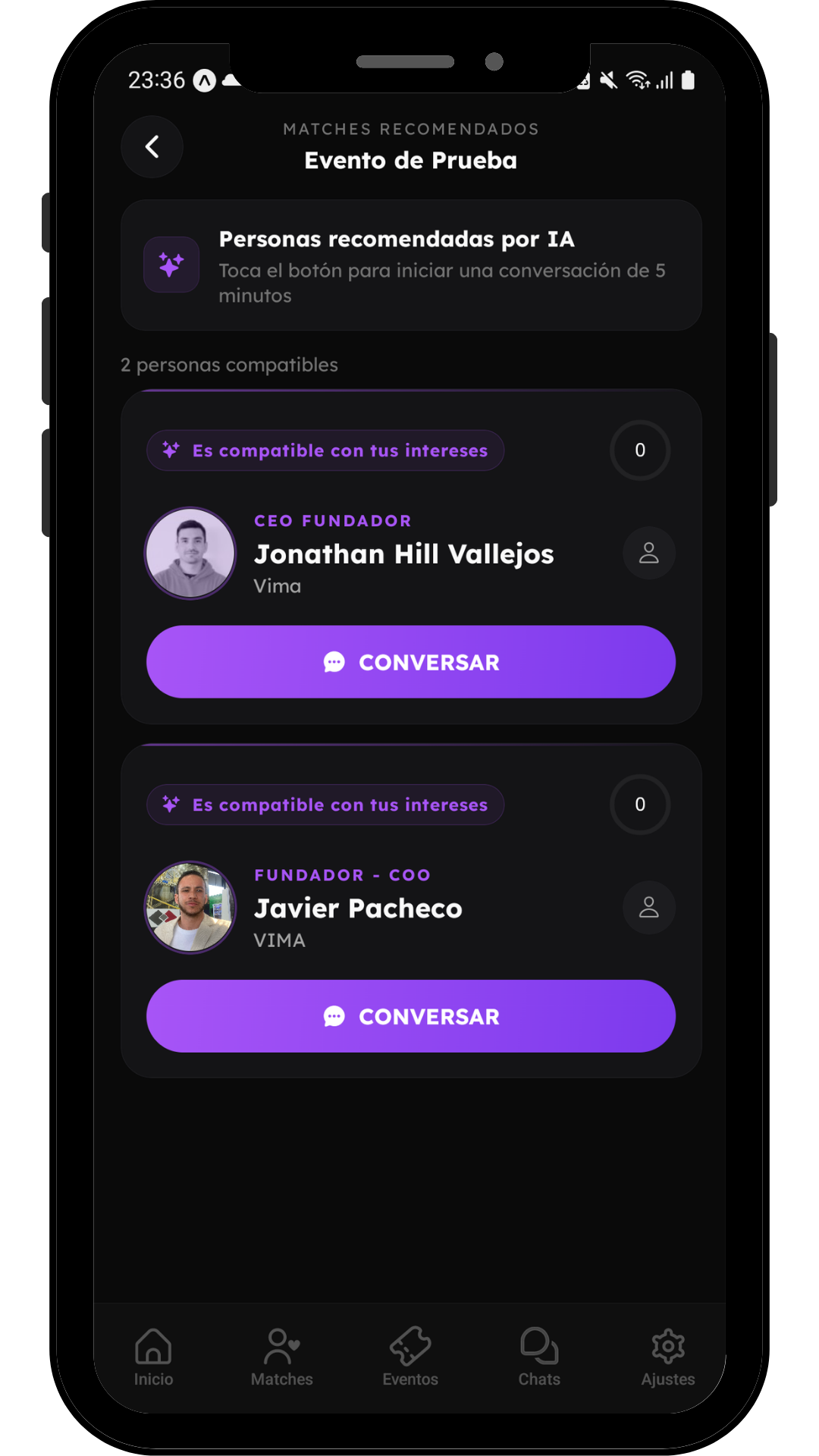 Matches recomendados con IA — Conversar